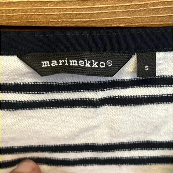 Marimekko womens small white black stripes shirt bottom ties‎ 3/4 sleeve casual - Picture 2 of 7